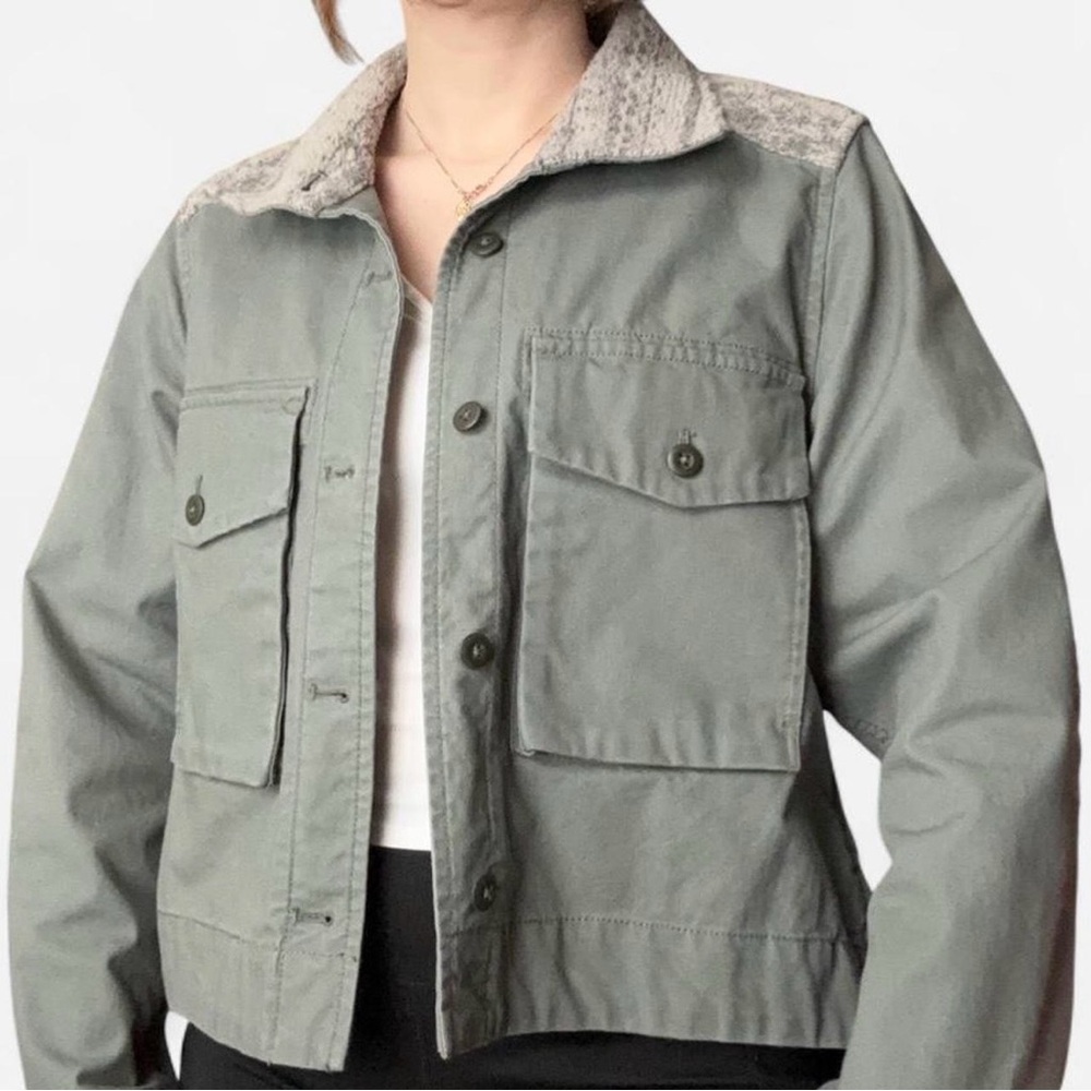 REI Cooperative Olive Utility Jacket with Patterned Collar